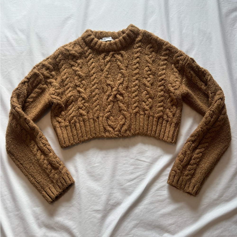 Zara Brown Cable Knit Sweater